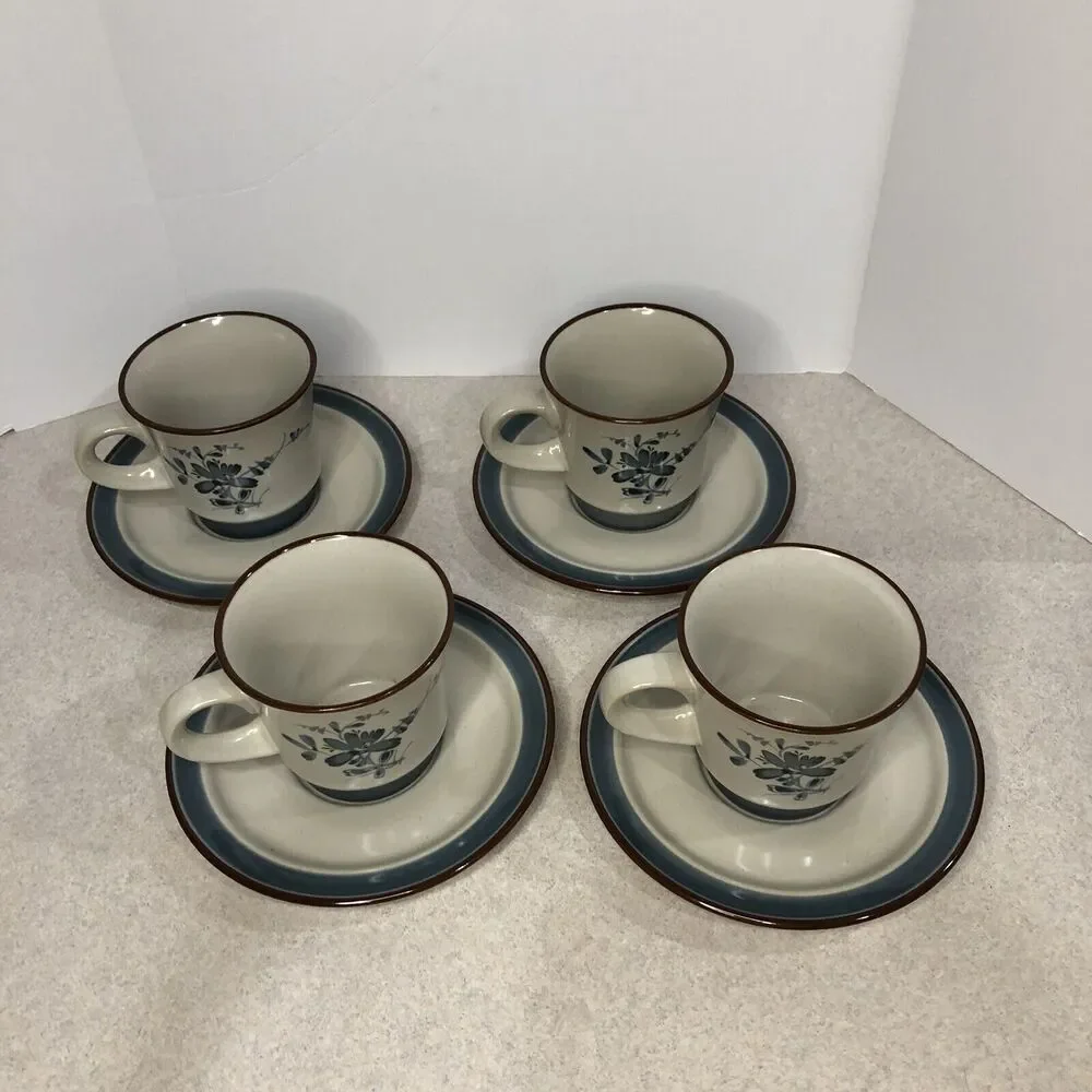 Vintage Noritake Stoneware Pleasure Tea Cup And‎ Saucers Set Of 4